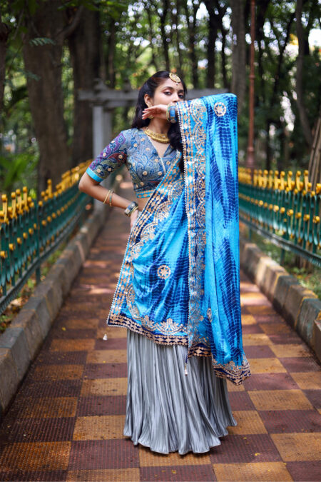 Kantha Stitch Bandhni Lehenga