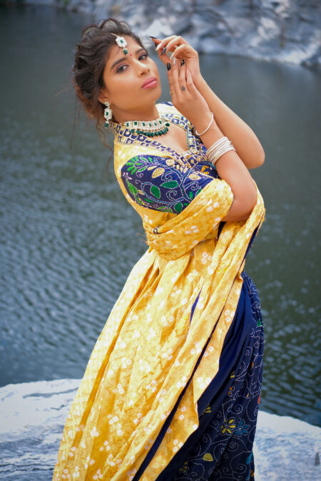 Bandhni Silk Katha Stitched Lehenga