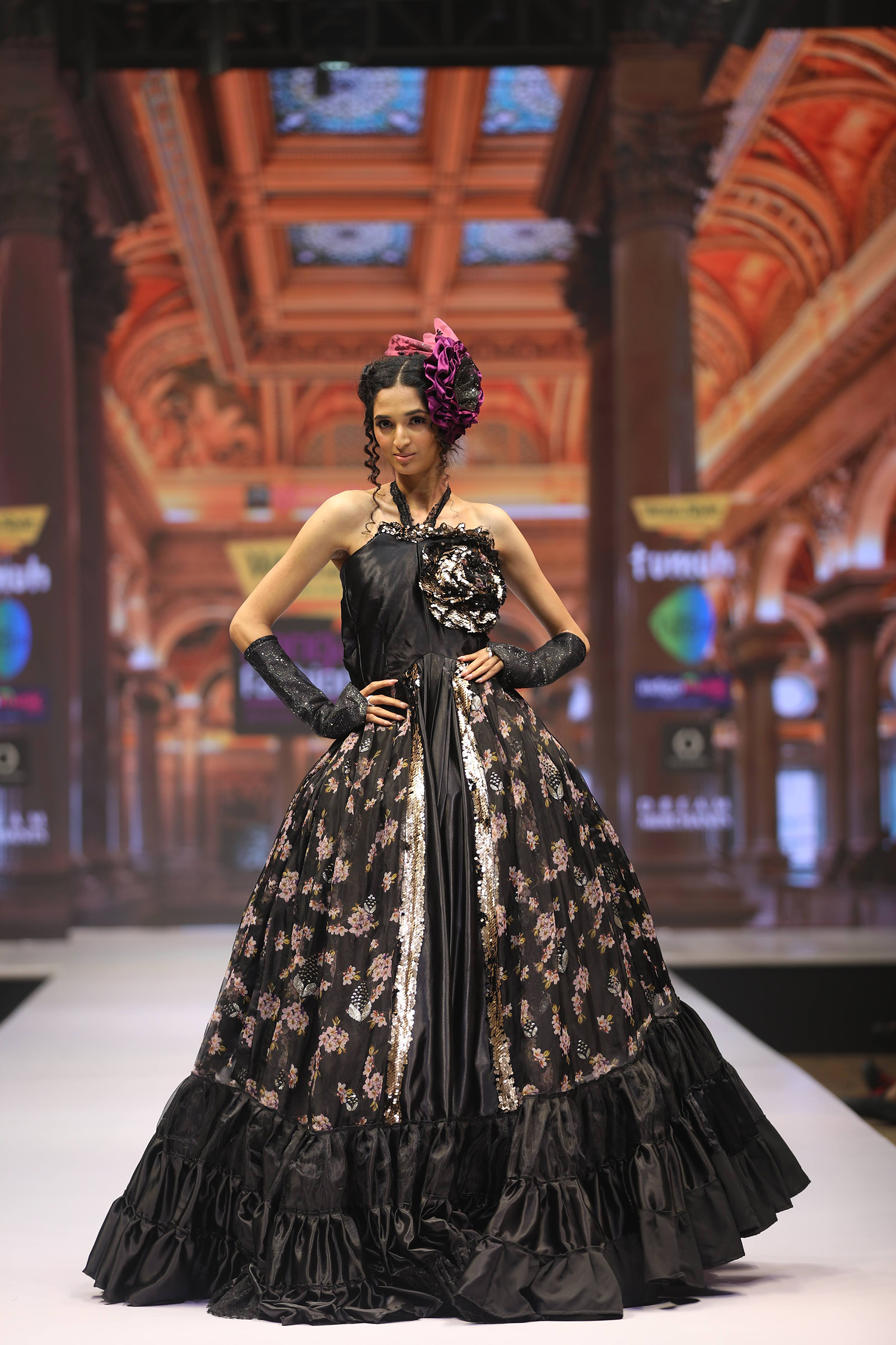 Floral Golden Sequin Ball Gown - Image 2