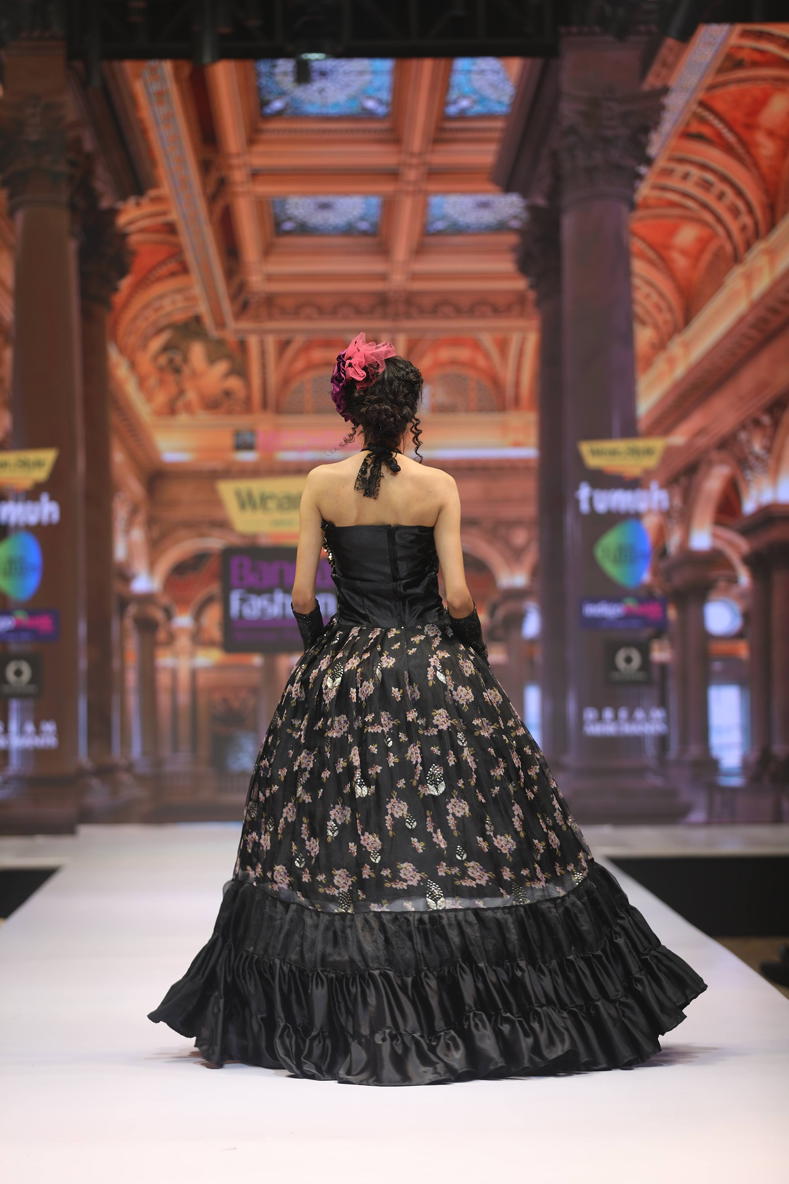 Floral Golden Sequin Ball Gown - Image 3