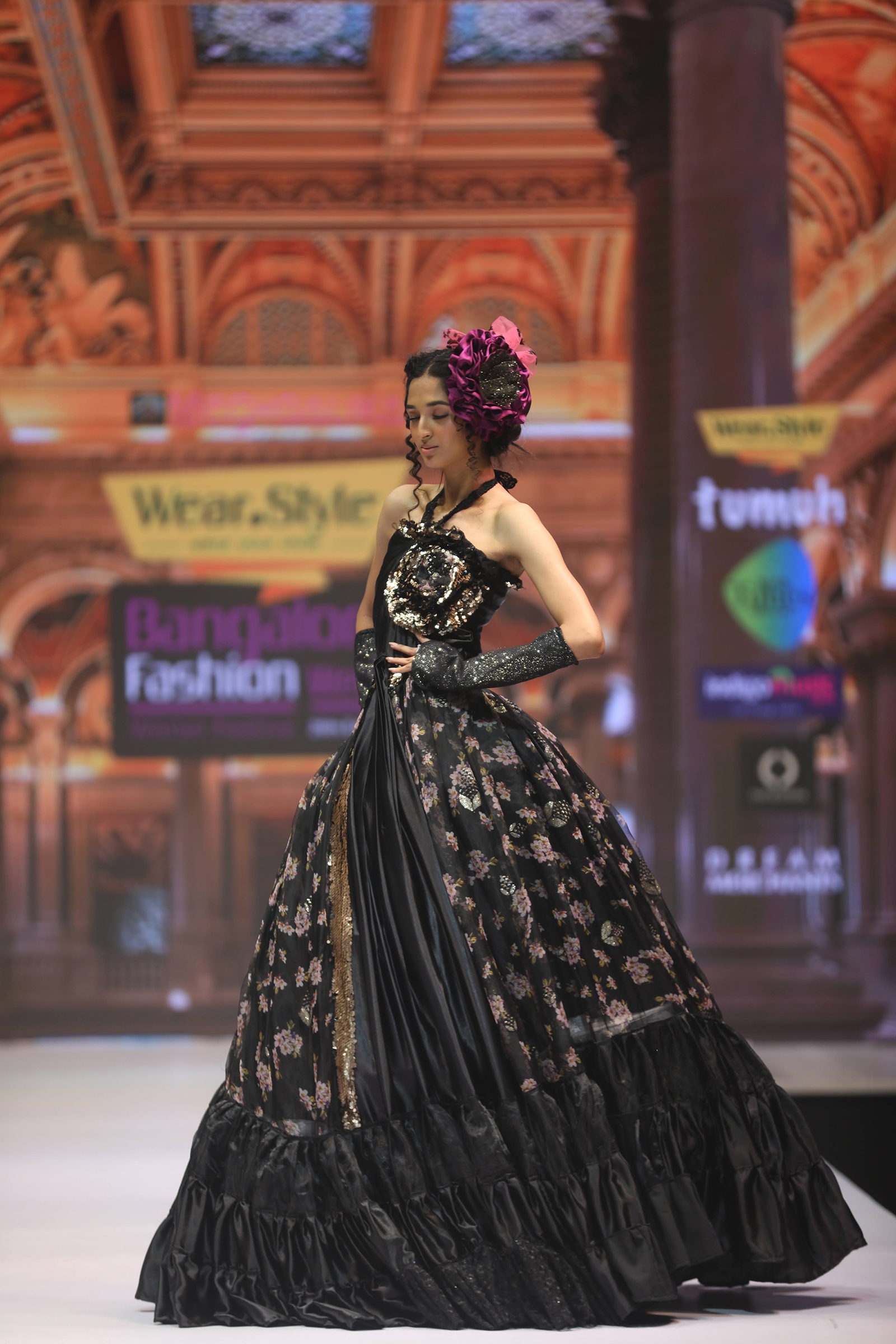 Floral Golden Sequin Ball Gown - Image 4